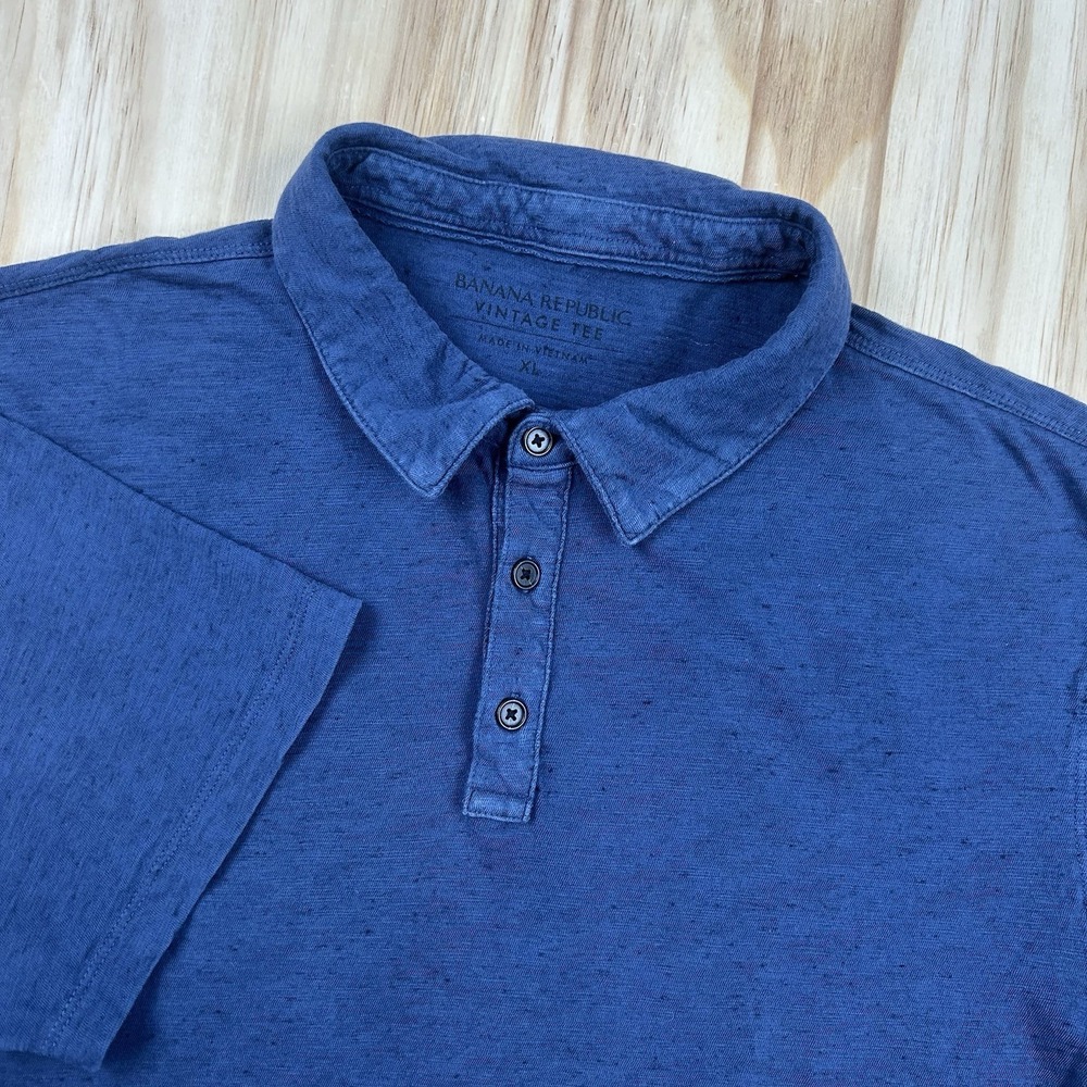 Banana Republic Vintage Men's Cotton Polo T Shirt Blue Washed XL Short Sleeve Re